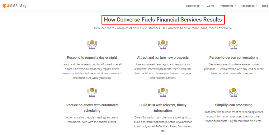 features page for financial institutions